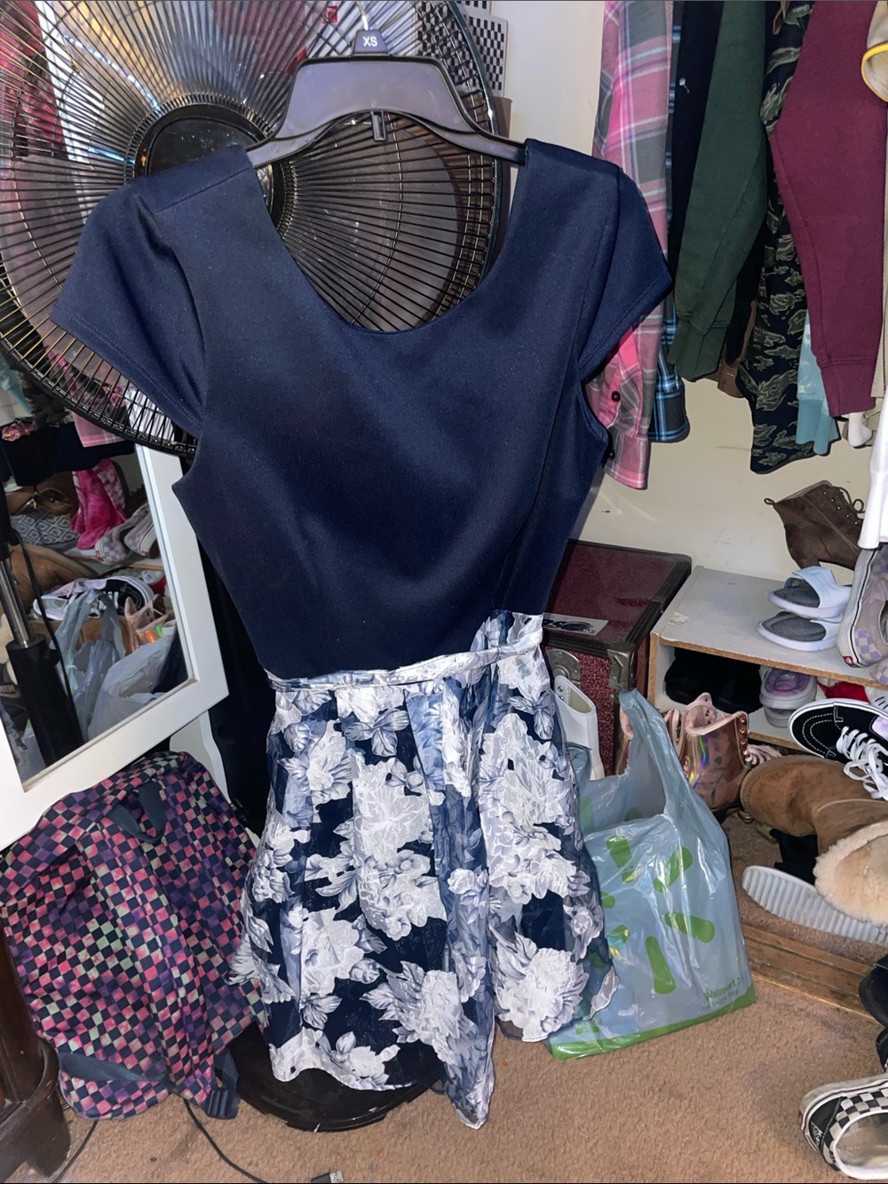 B Darlin Navy Dress with Textured Fabric